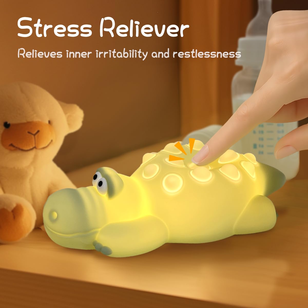 LEDHOLYT crocodile night lamp USB recharge enables easy charging and travel readiness.