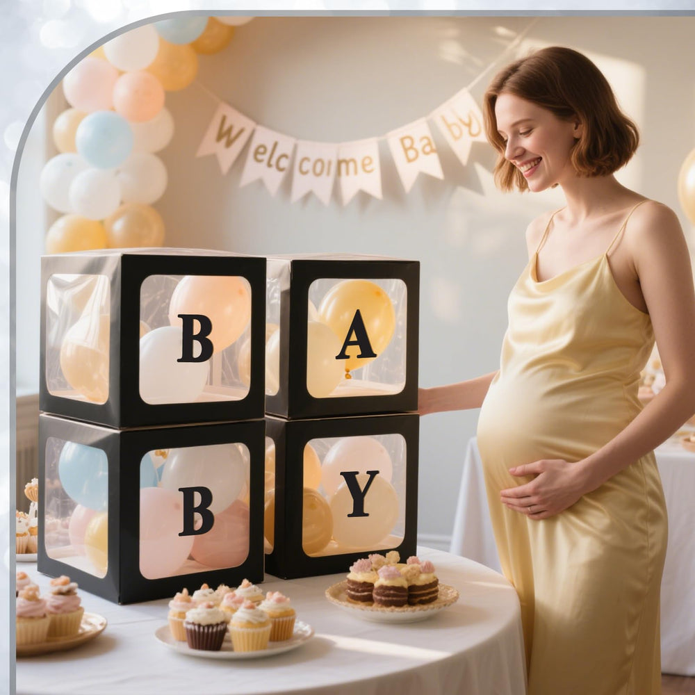 Ledido baby boxes baby letters set top-center focal point for photos.