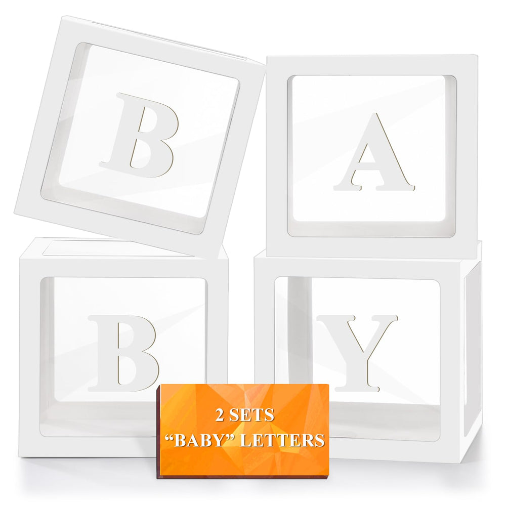 Ledido four-pack white baby boxes front view, ideal as a chic baby shower backdrop.