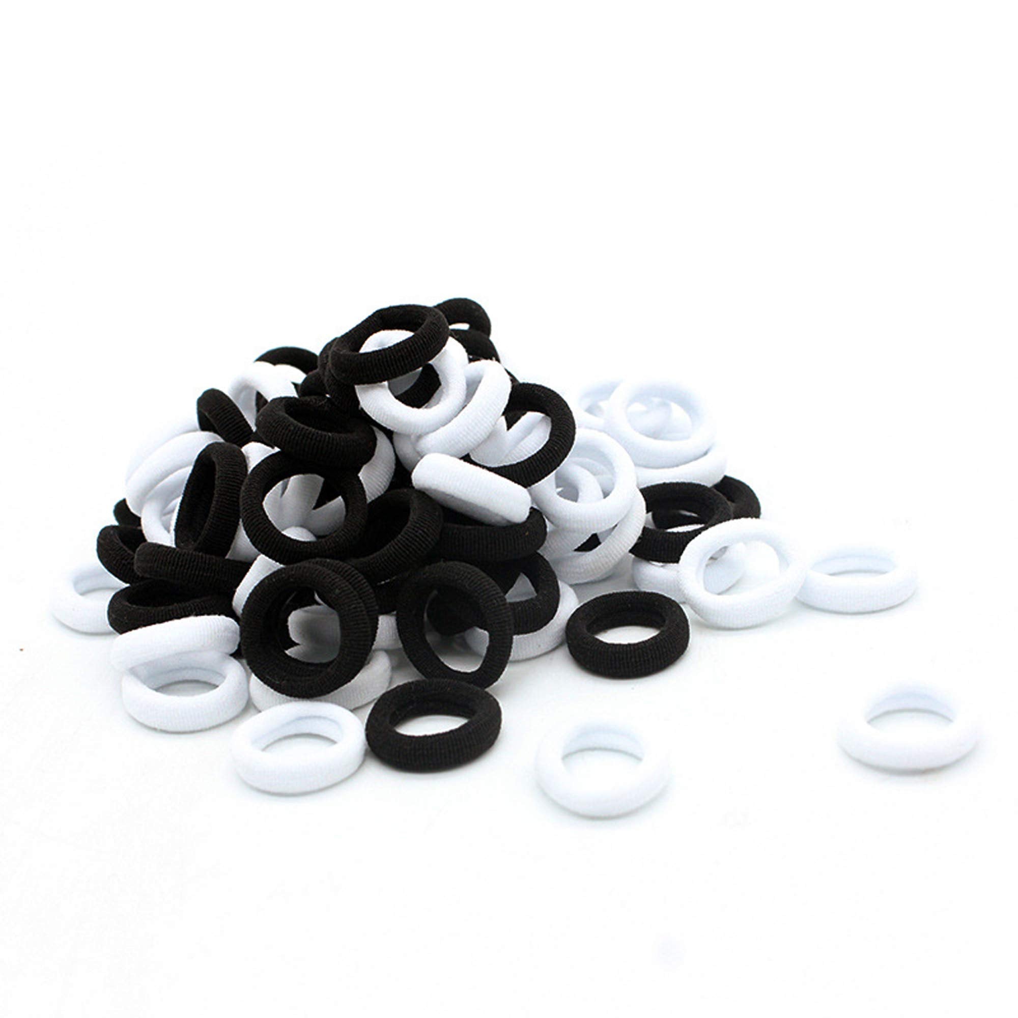 LEDUODO 100pcs baby hair ties package view showing gentle, non-damaging elastic