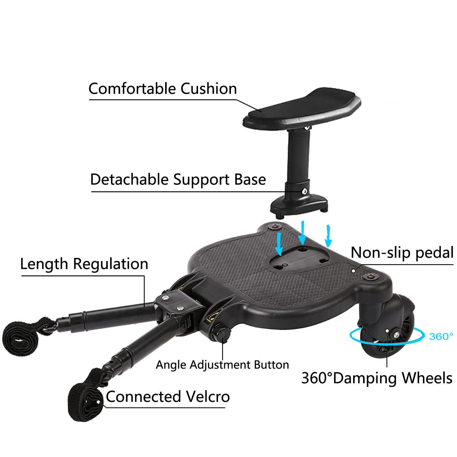 Leefngsun stroller board rotary pedal angle enables comfortable positioning.