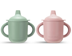 Leeleelon silicone baby sippy cup with handles for easy grip during meals.