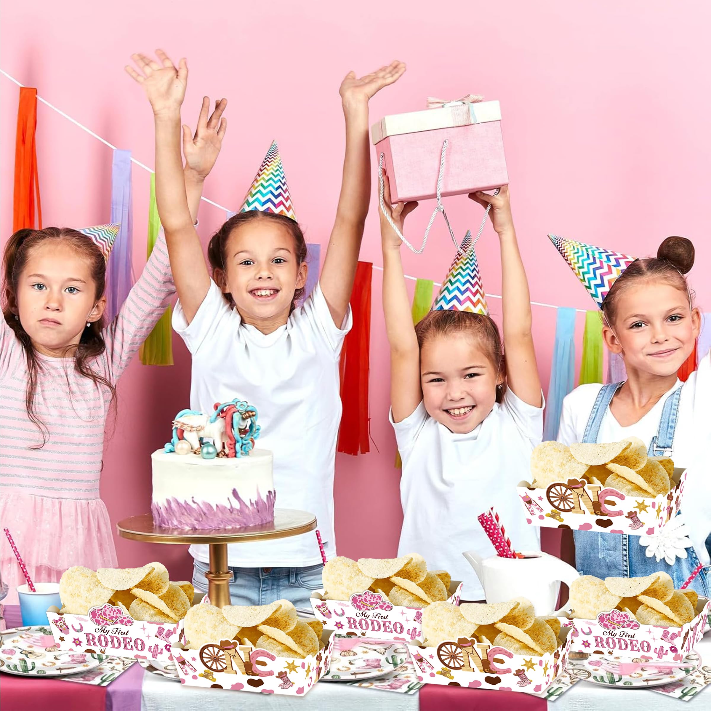LeerooDecor cowgirl party plates show two designs, supporting mixedography party visuals.