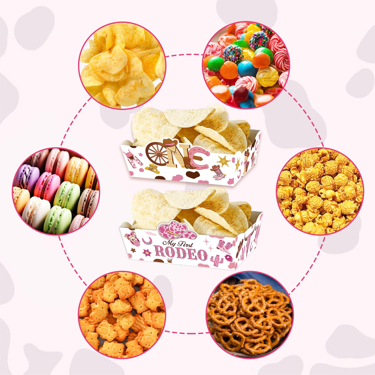 LeerooDecor first birthday cowgirl trays help create a charming farm-and-rodeo party atmosphere.
