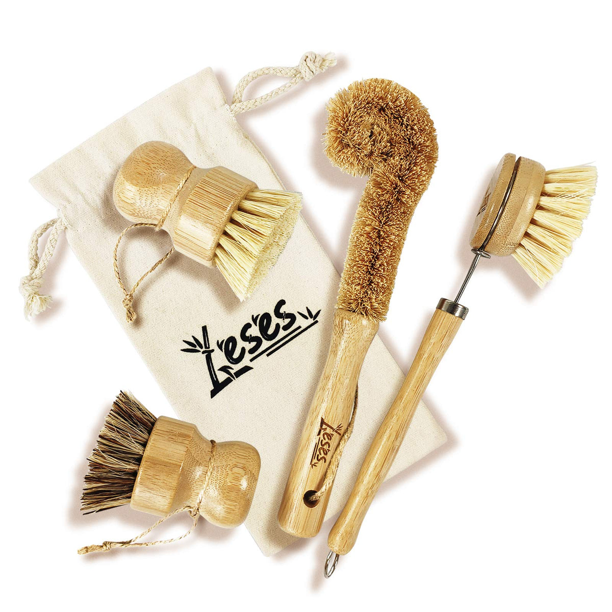 LESES dish brush with bamboo handle highlighting eco-friendly cleaning