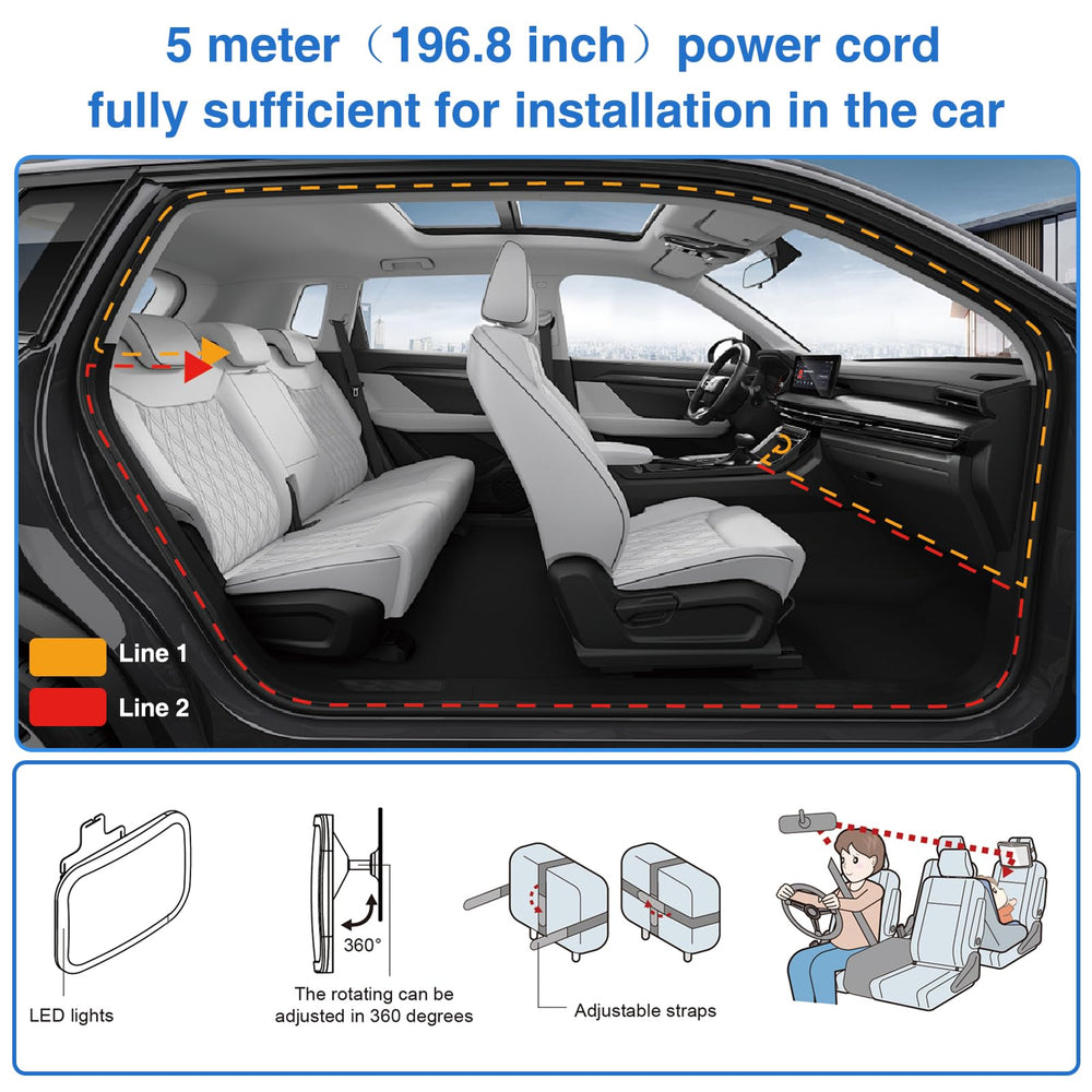 LeeWent smart baby car mirror crystal clear view with 360-degree swivel