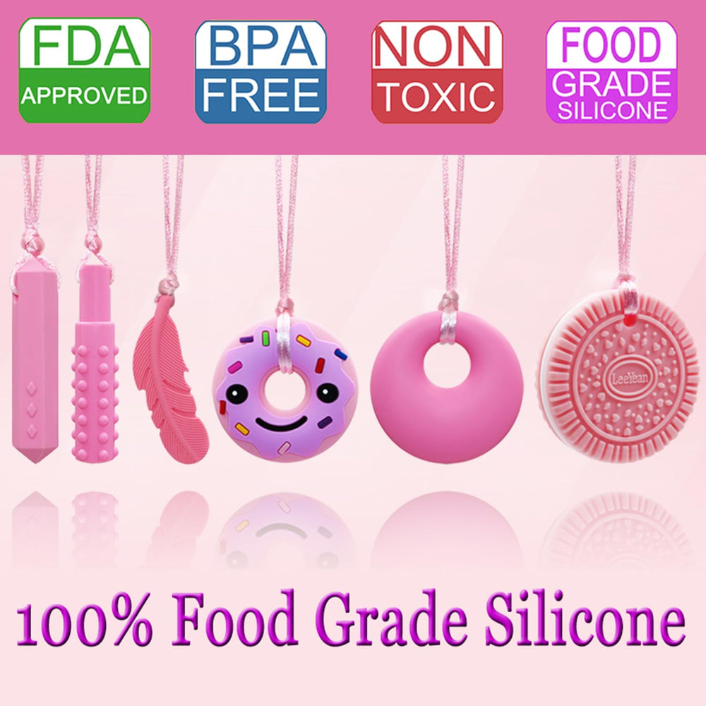 LeeYean chew necklaces 6-pack biscuit shape offers textured bite for tactile exploration.
