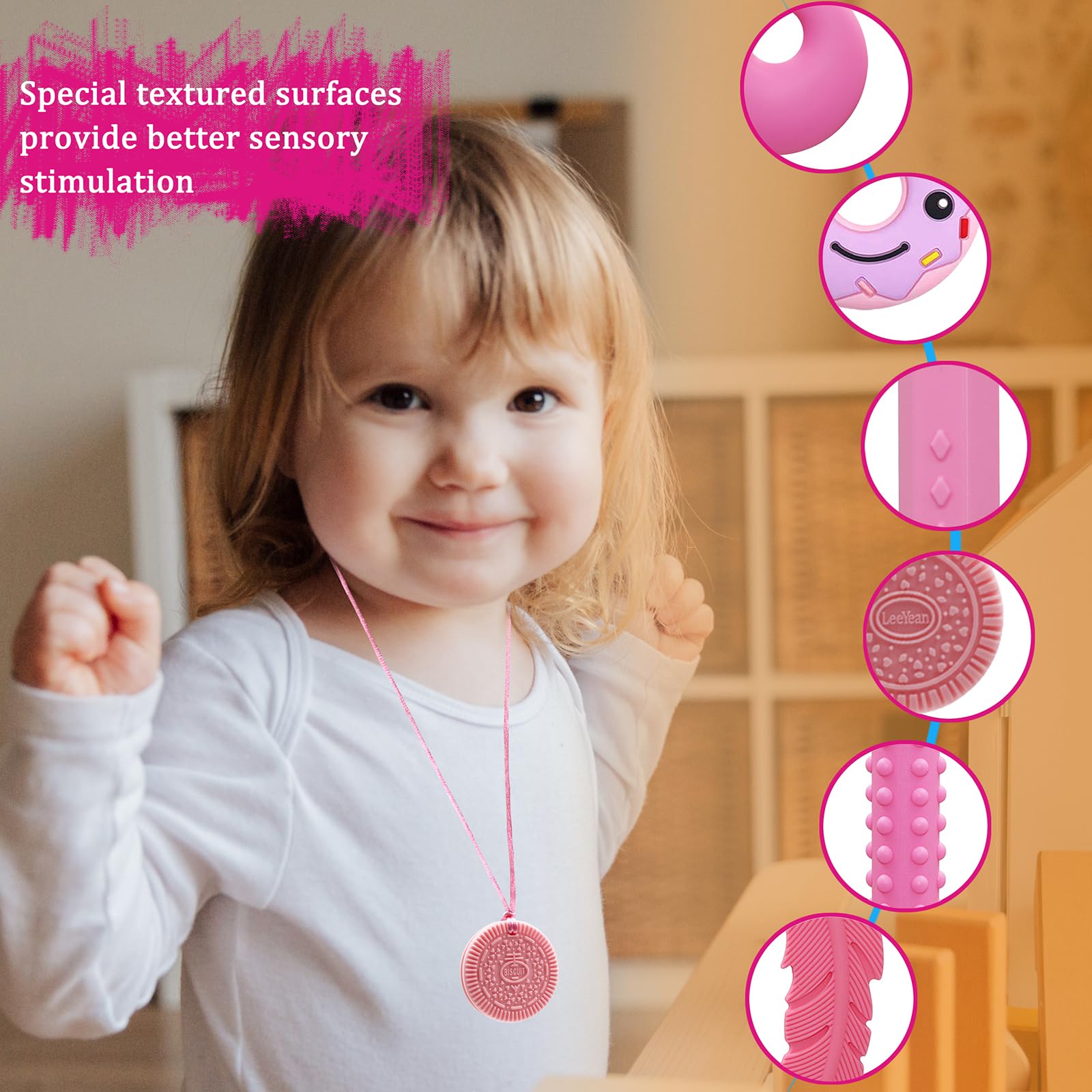 LeeYean chew necklaces 6-pack circle bead promotes calming exploration and focus.