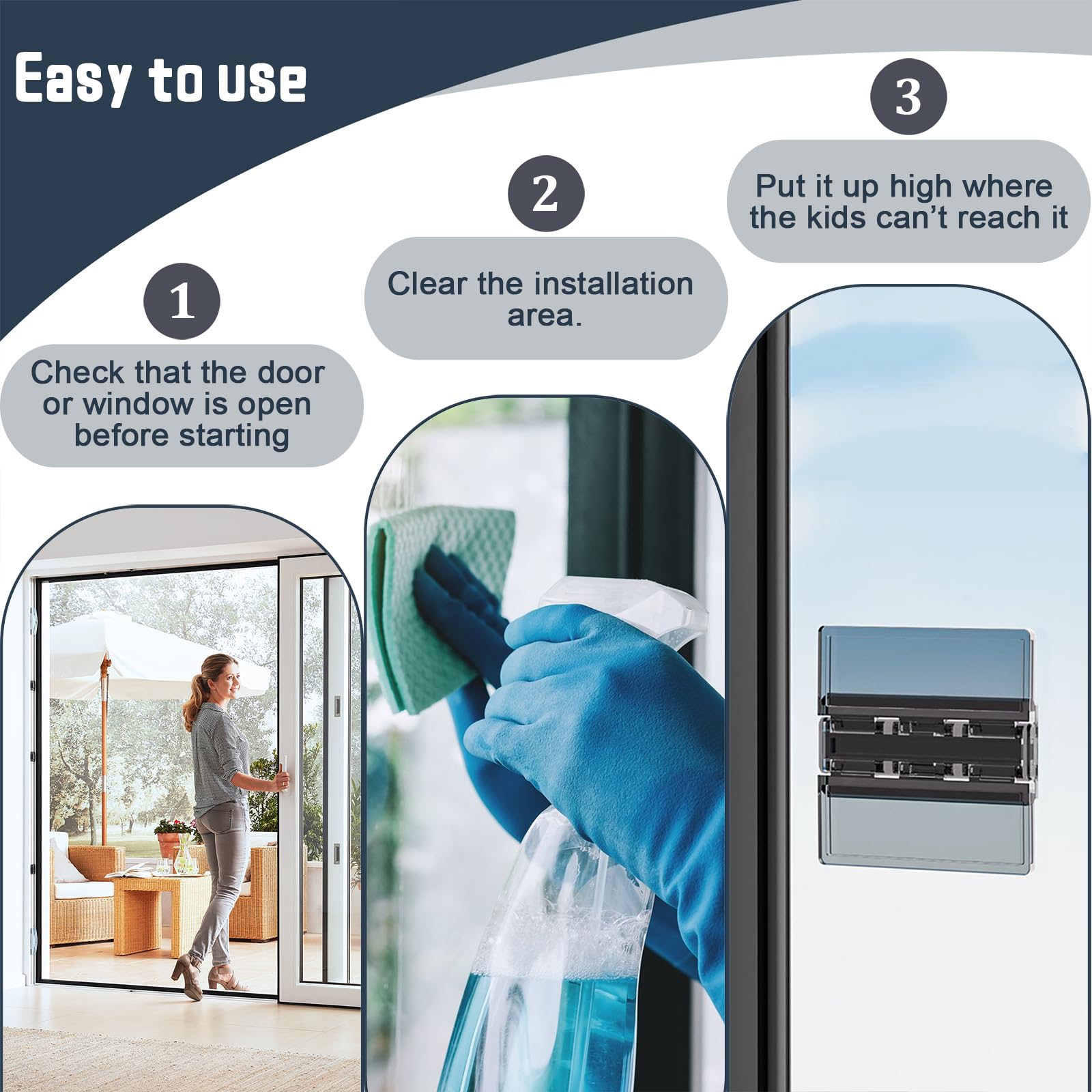 LeeYean Sliding Door Lock 2 Pack installed on door demonstrates tool-free adhesive setup