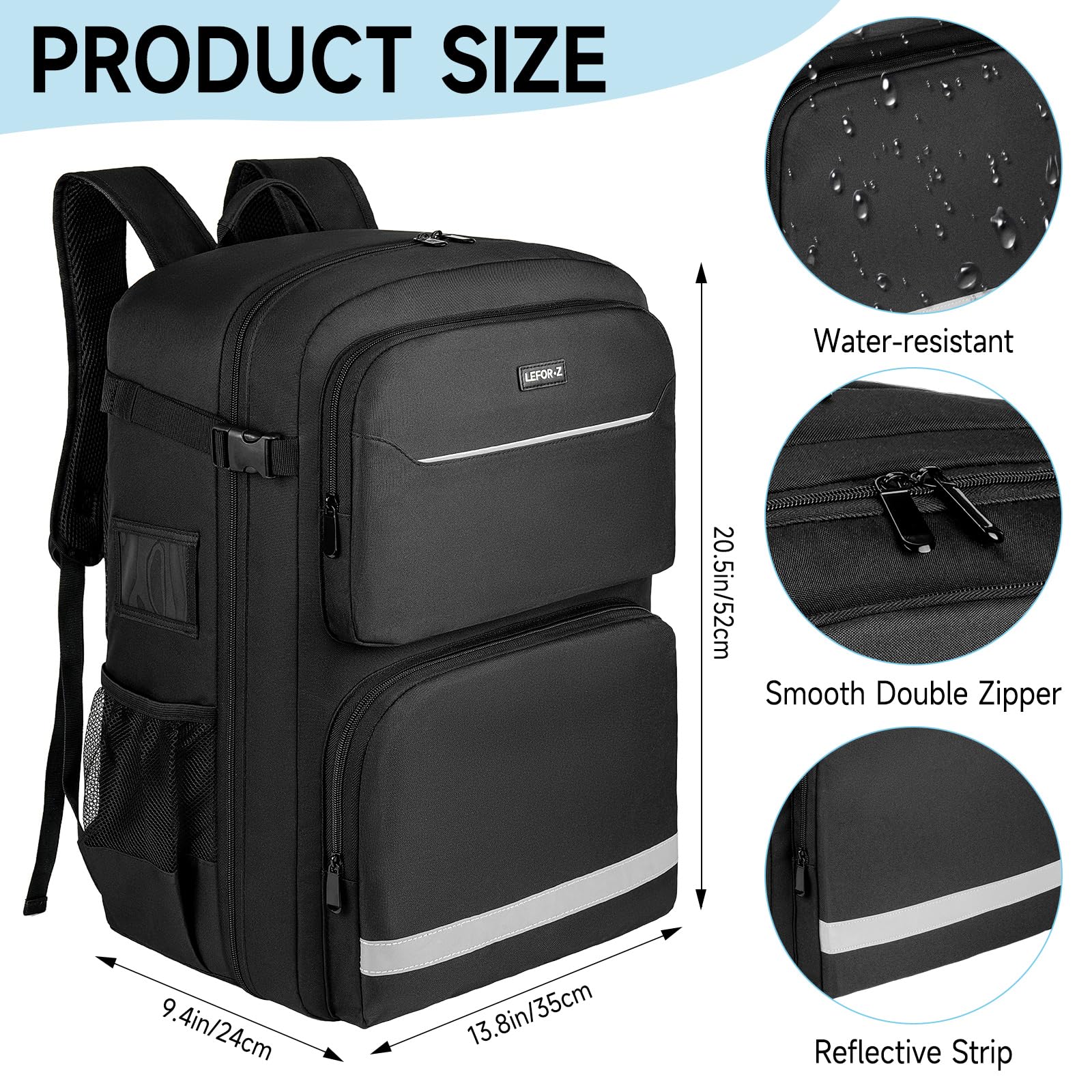 LEFOR·Z stroller travel bag dimensions notice, suitable for compact stroller setups.