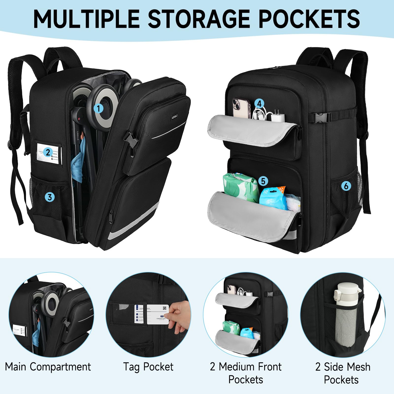 LEFOR·Z stroller travel bag padded back, comfortable carry on long trips.