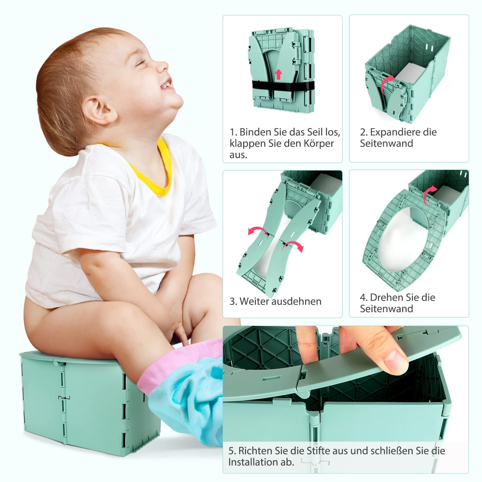 LEFUYAN travel-potty-safety-seat-green highlights comfortable, secure seating for toddlers.
