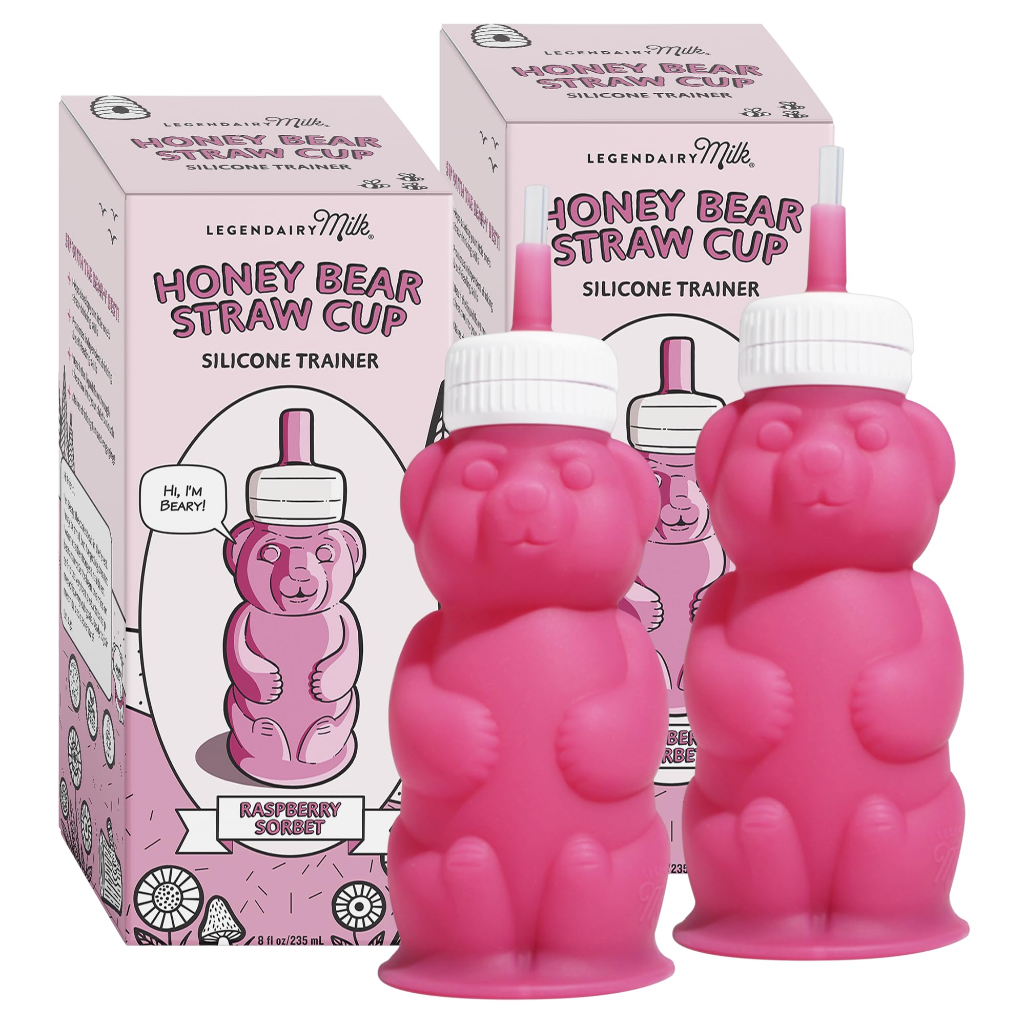 Legendairy Milk Honey Bear Straw Cup pink 8 oz for easy straw drinking and transition