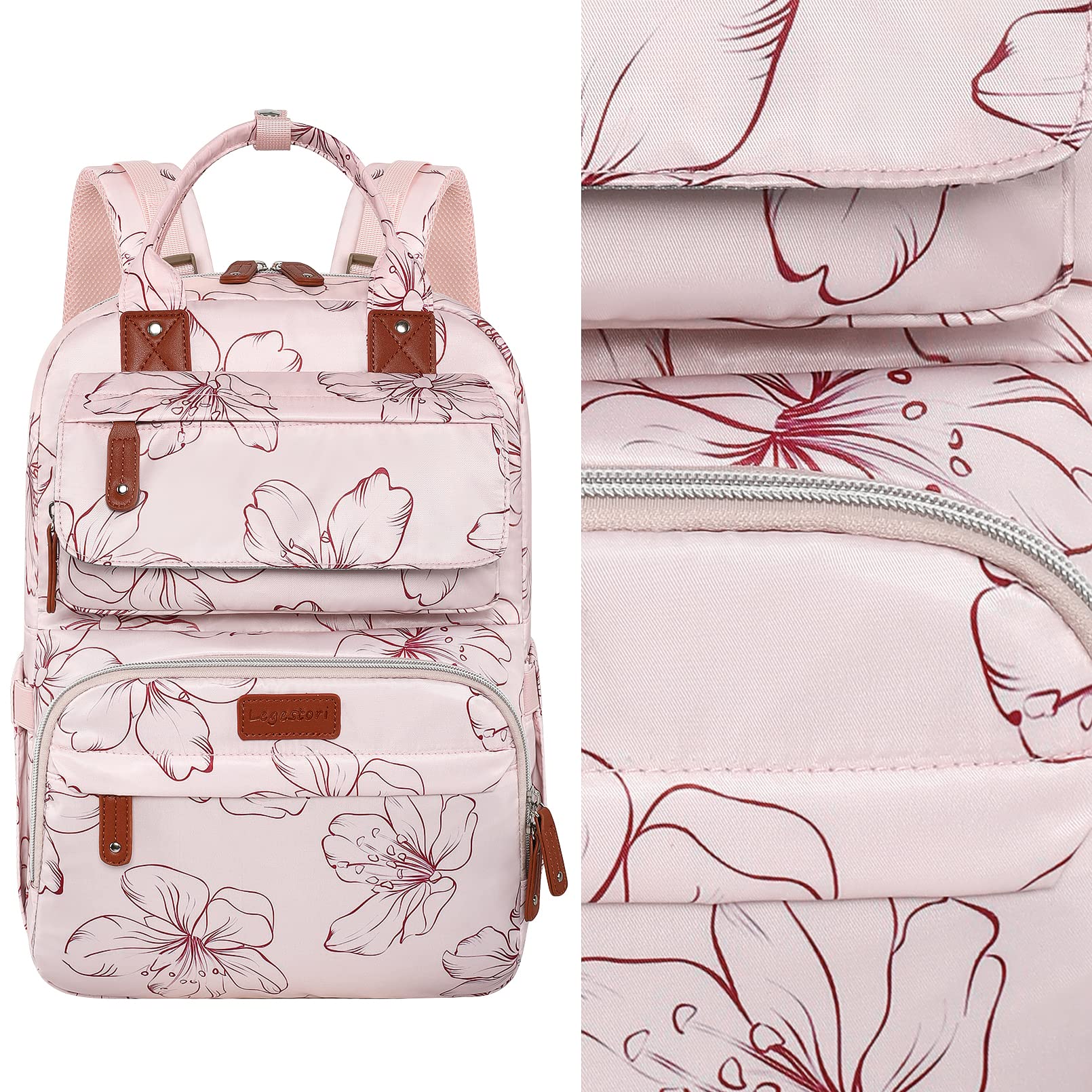 Legestori diaper bag backpack waterproof fabric withstands splashes on outings.