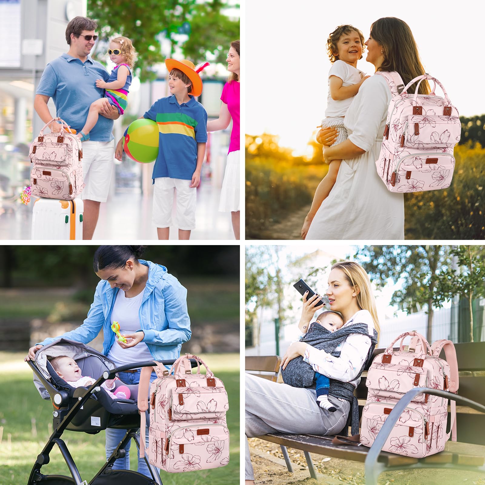 Legestori diaper bag can be carried, handheld, or hung on a stroller for versatility