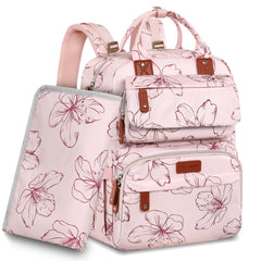 Legestori floral diaper bag backpack front view with organized-outing pockets