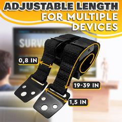 LEGLO TV safety strap adjustable length shows 19 to 39 inch flexible fit.