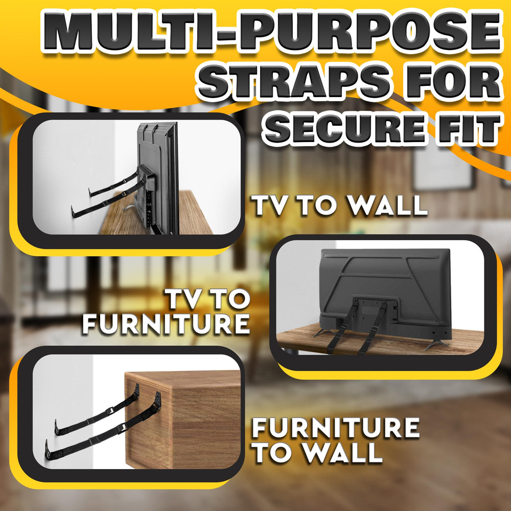 LEGLO TV safety strap easy-installation shows screwdriver-ready setup.
