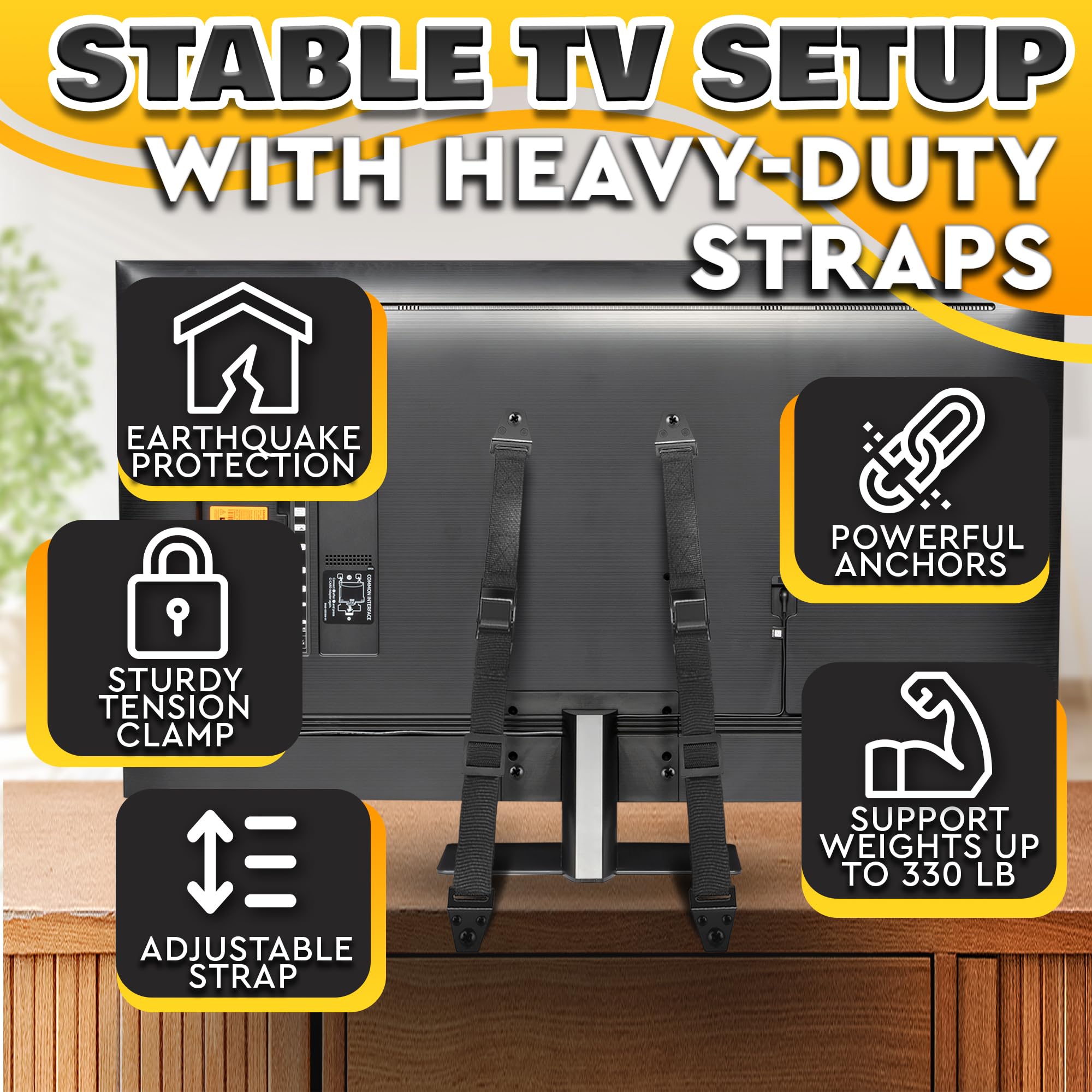 LEGLO TV safety strap package includes screws, anchors, and washers.
