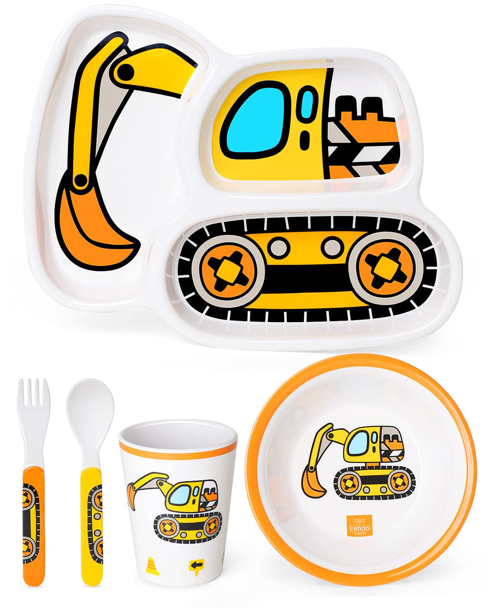 Lehoo Castle plate with construction design supports independent feeding.