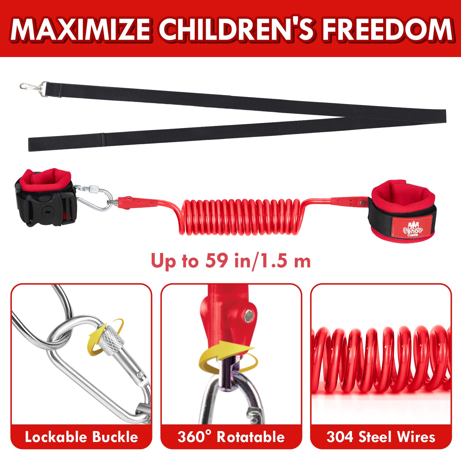 Lehoo Castle 1.5m spring nylon leash provides gentle extension for curious toddlers
