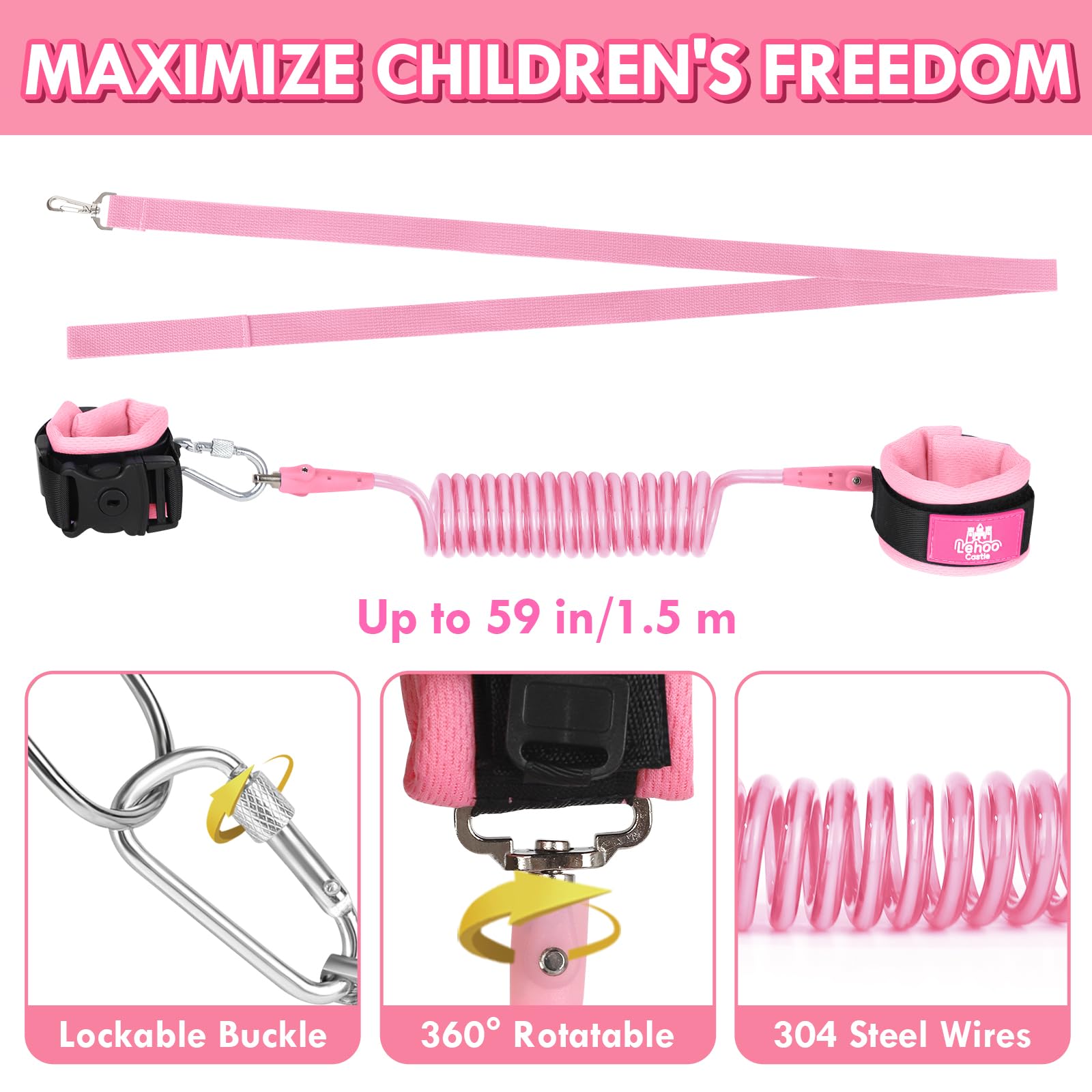 Lehoo Castle Toddler Leash 360-degree connector demonstrating freedom during walks
