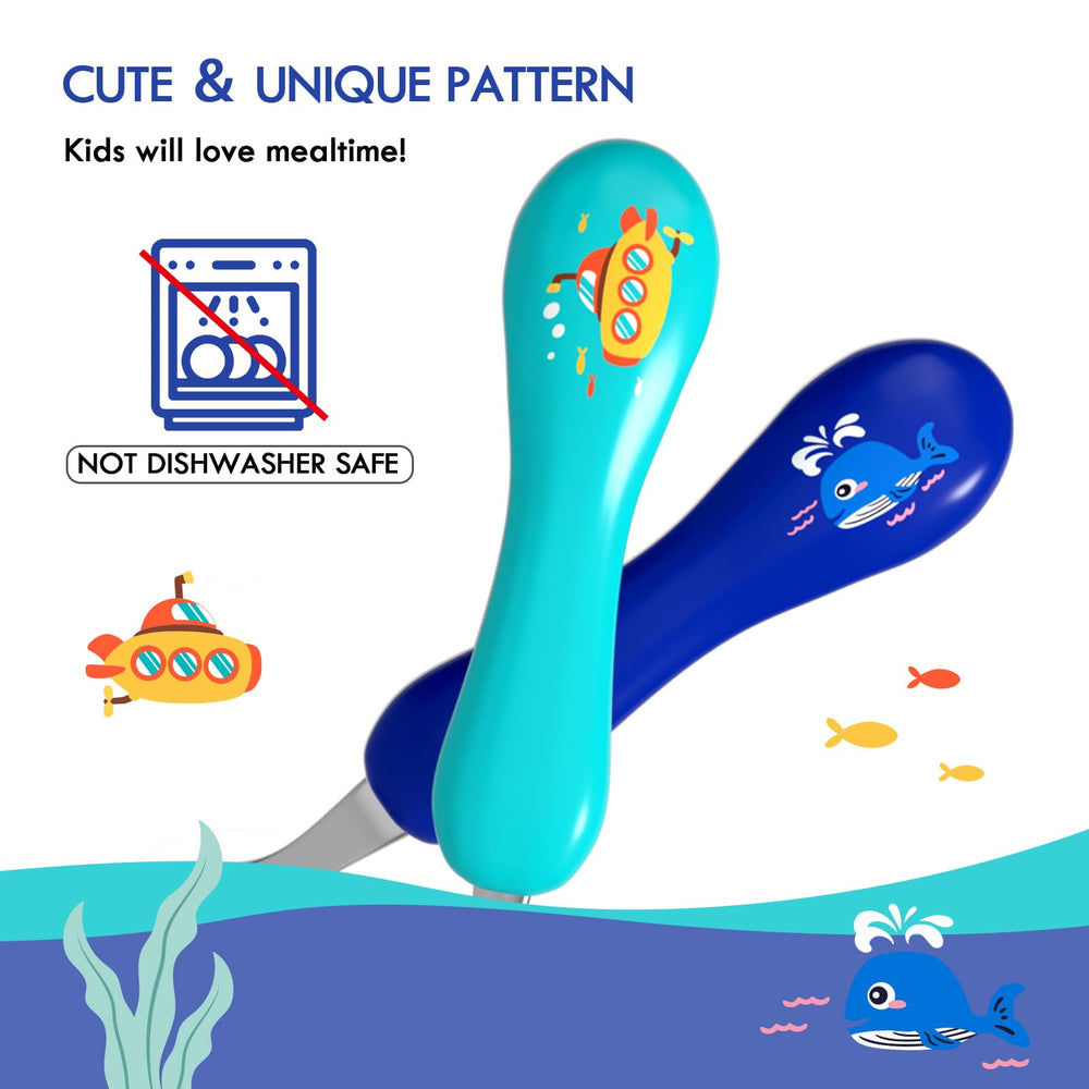 Lehoo Castle ergonomic grip supports confident self-feeding for small hands.
