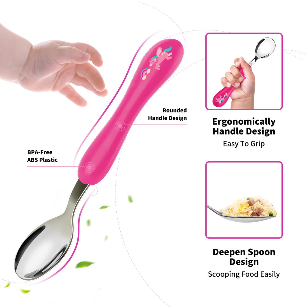 Lehoo Castle pink utensils 3 forks and 3 spoons show self-feeding ease