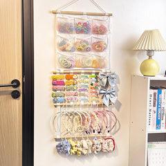 LEHSGY baby bows organizer shows mesh pockets for quick selection.