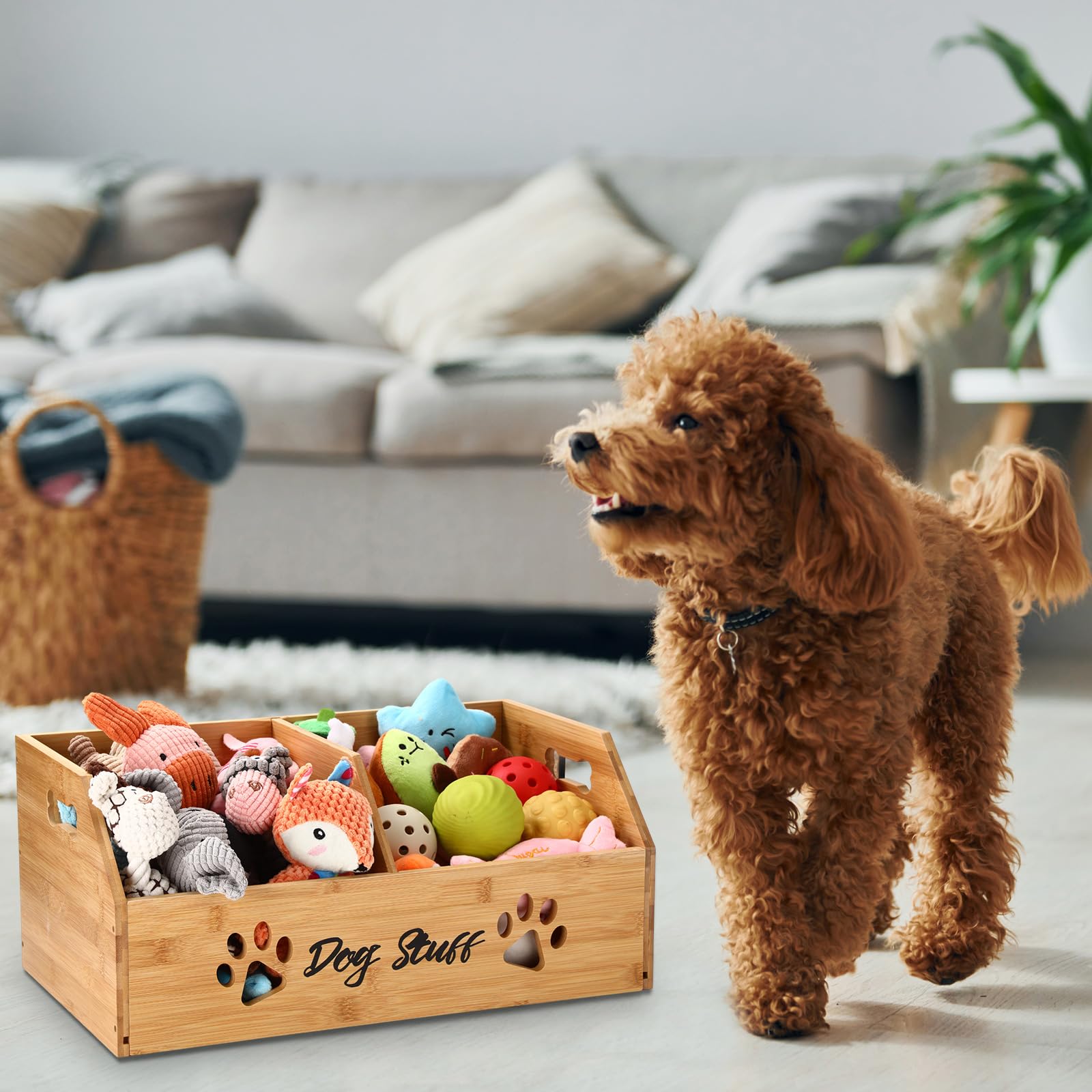 Leinuosen dog toy bin assembly image demonstrates quick, tool-assisted setup.