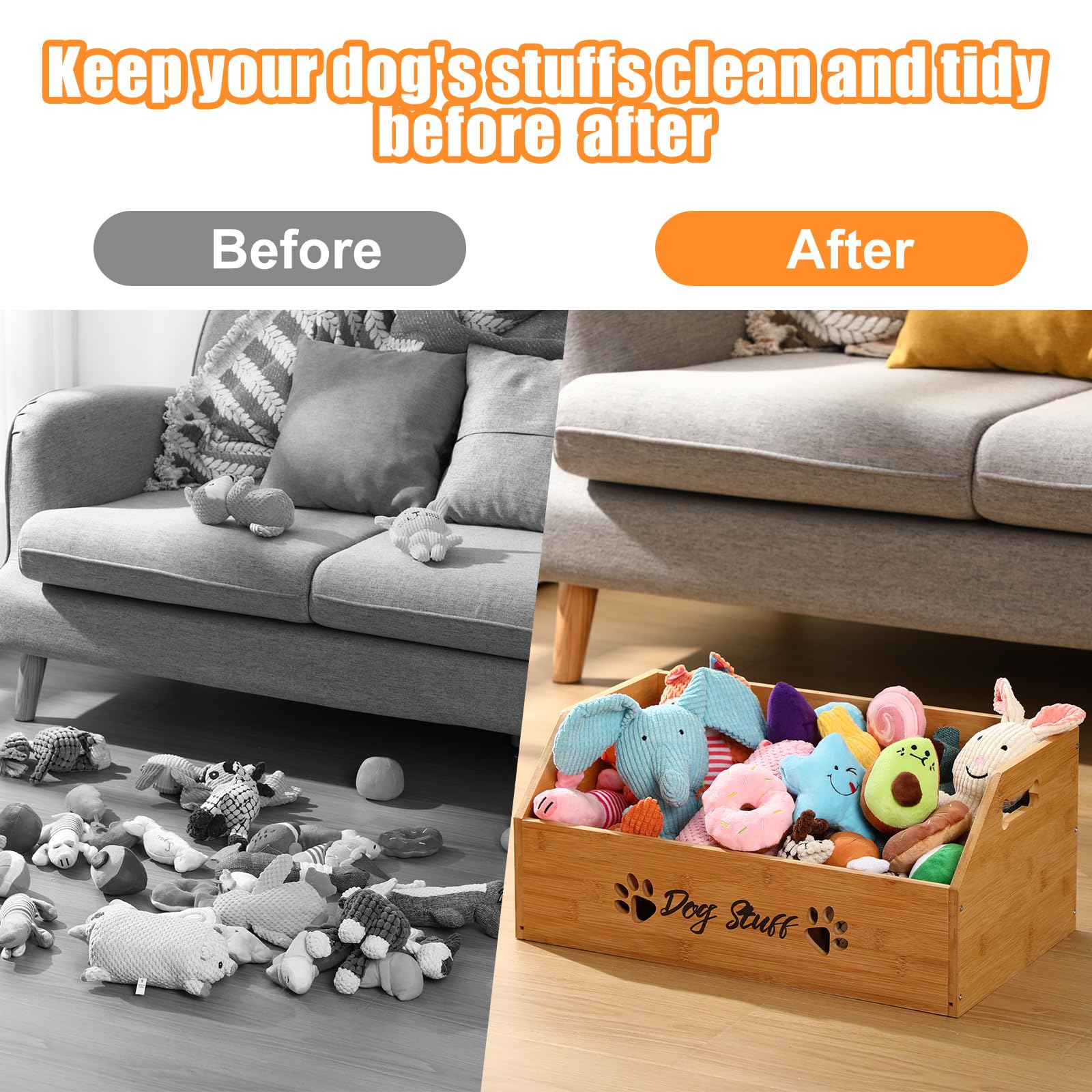 Leinuosen bin front paw pattern enhances decor while neatly storing toys and treats