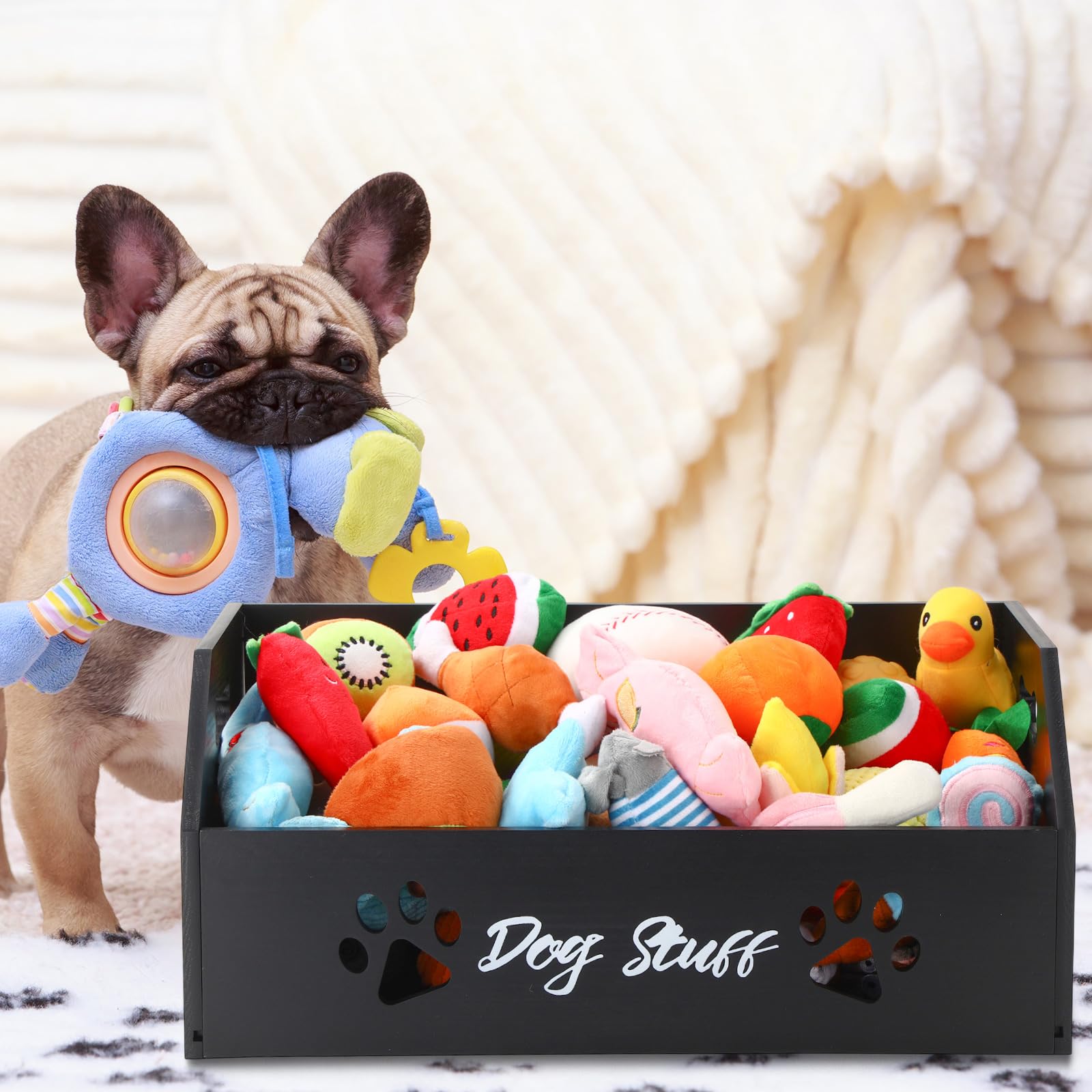 Leinuosen large dog toy bin black color design blends with home décor.