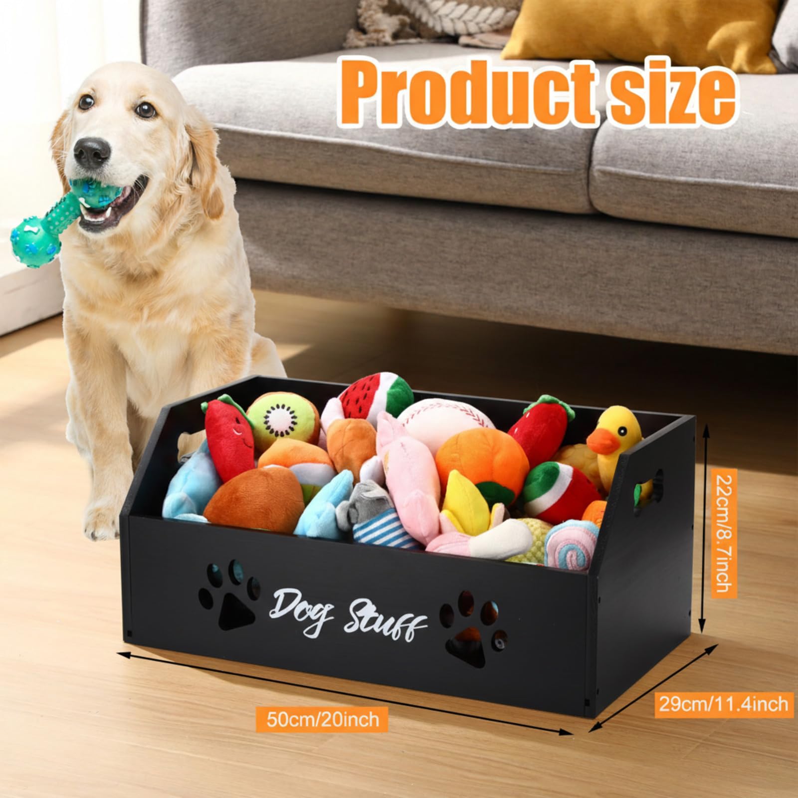 Leinuosen large dog toy bin shows dual side handles for easy moving of toys.