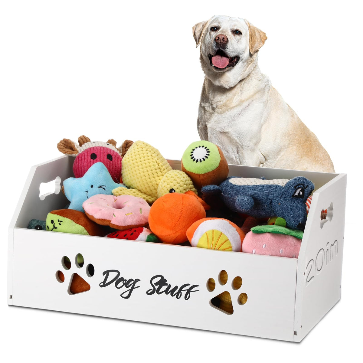 Leinuosen large dog toy bin front view shows organized space for toys and essentials