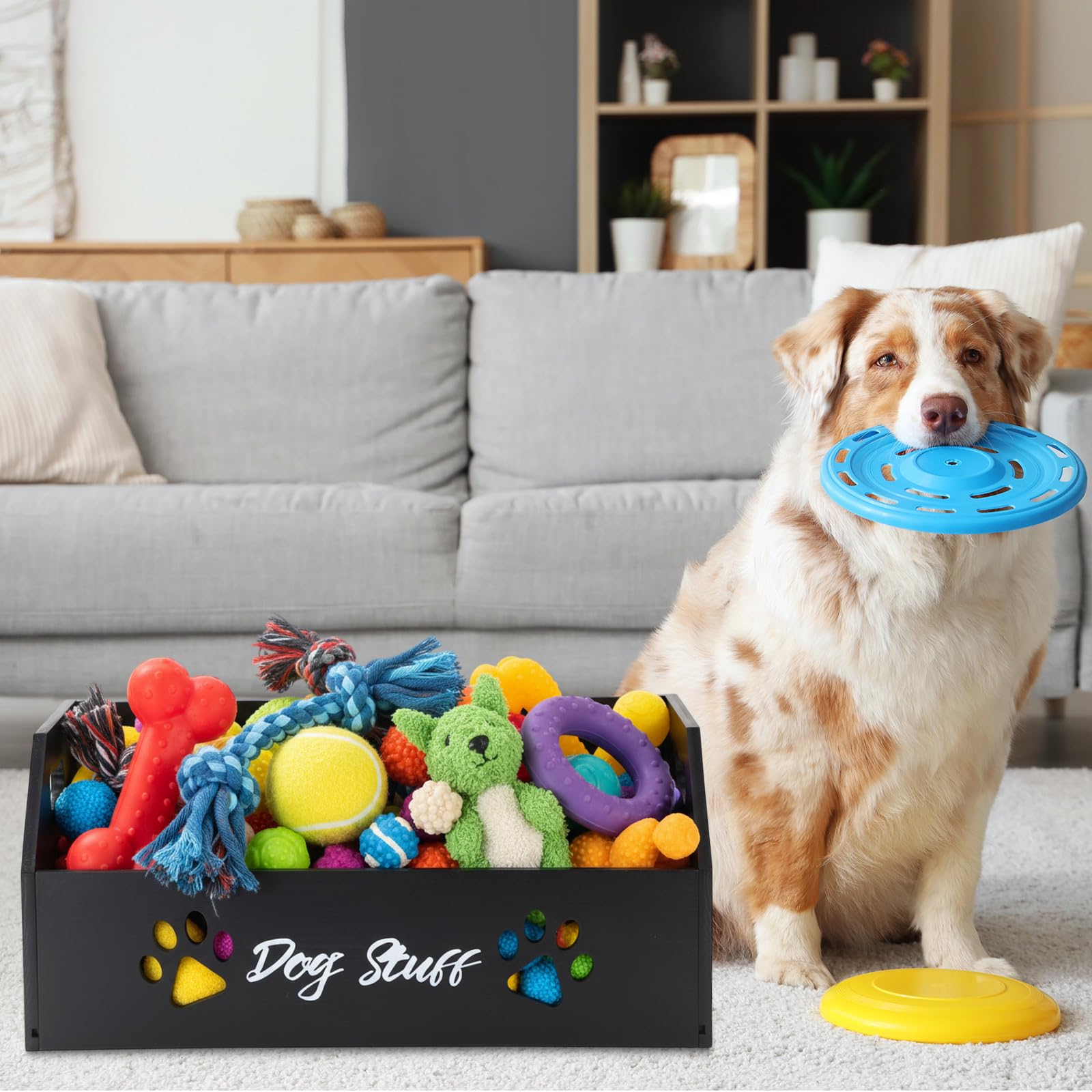 Leinuosen large dog toy bin hollow paw pattern adds warmth and style.