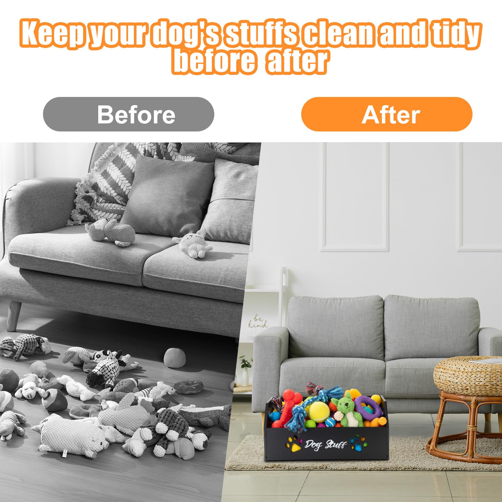 Leinuosen large dog toy bin pine wood finish provides durable, wipe-clean organization.