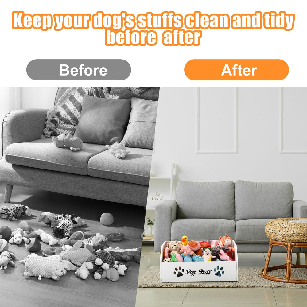 Leinuosen pine dog toy bin close-up wood finish shows chew-resistant, wipe-clean surface