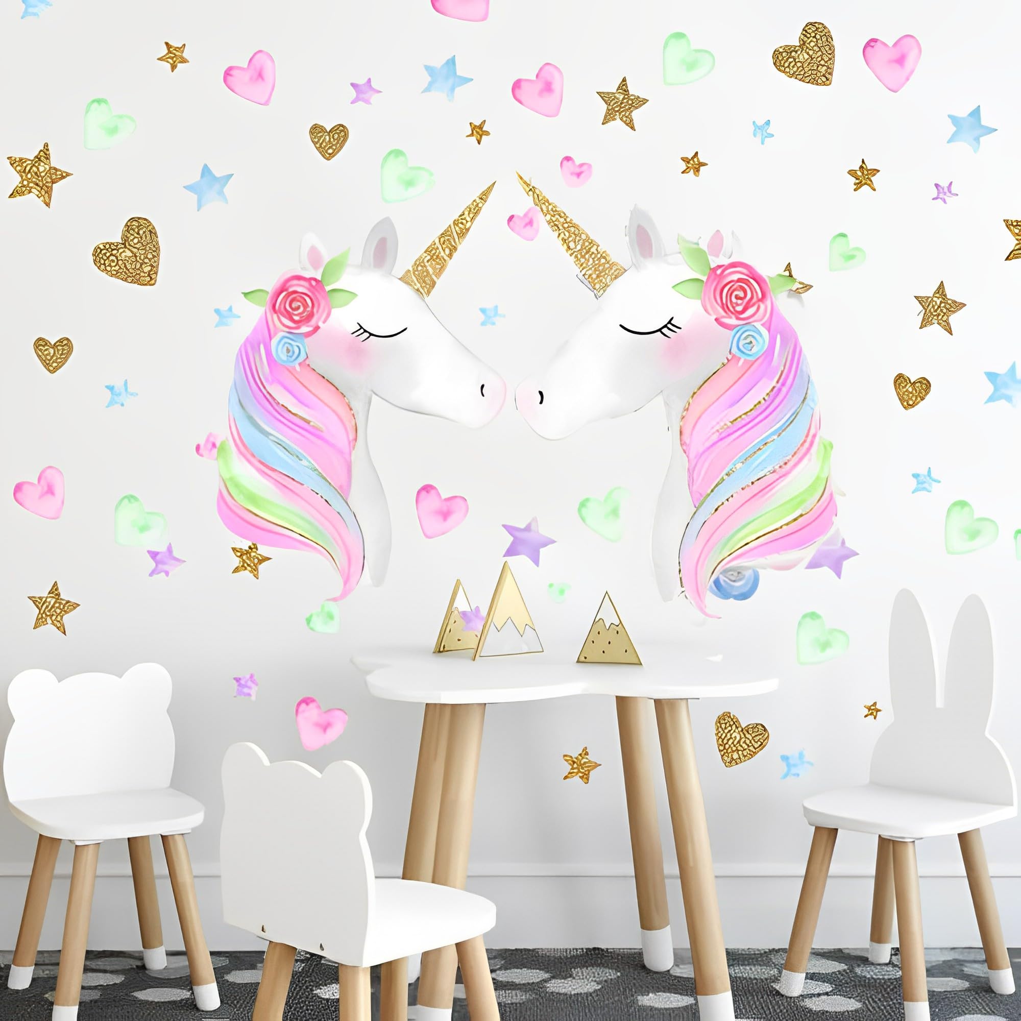 LEISENOR unicorn wall decal soft pastel tones: soothing backdrop for creative play.