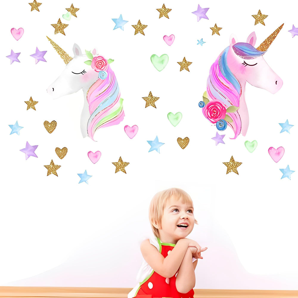 LEISENOR unicorn wall decal sticker pack closeup: reusable stickers for easy decorating.