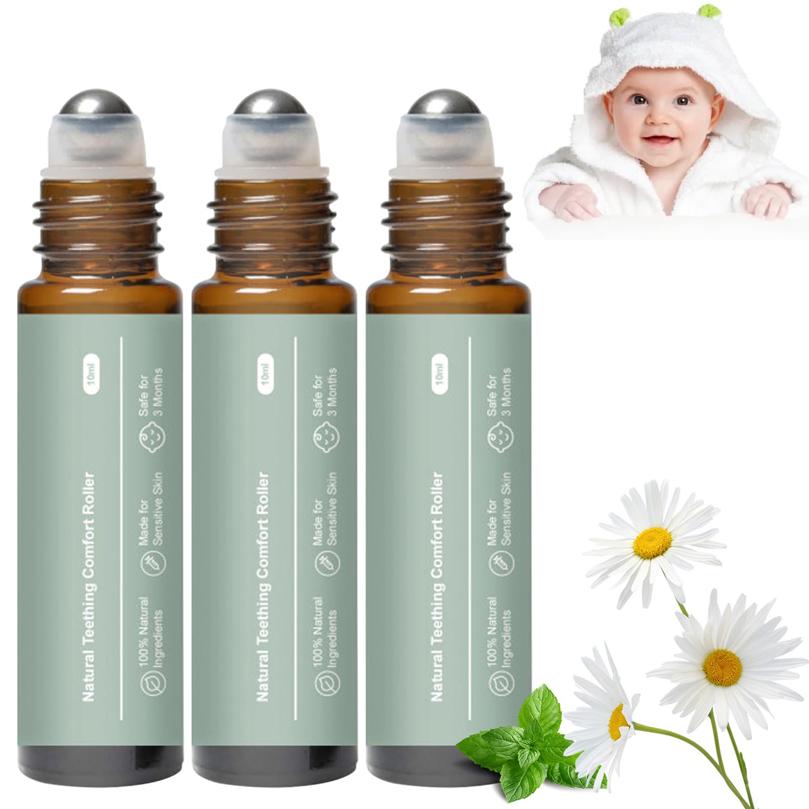 Leixu teething roller 3pc pack for gentle on-the-go relief