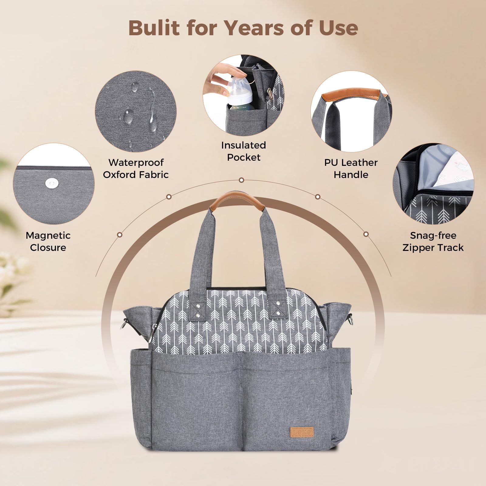 Lekebaby Diaper Bag Tote changing pad included for quick diaper changes