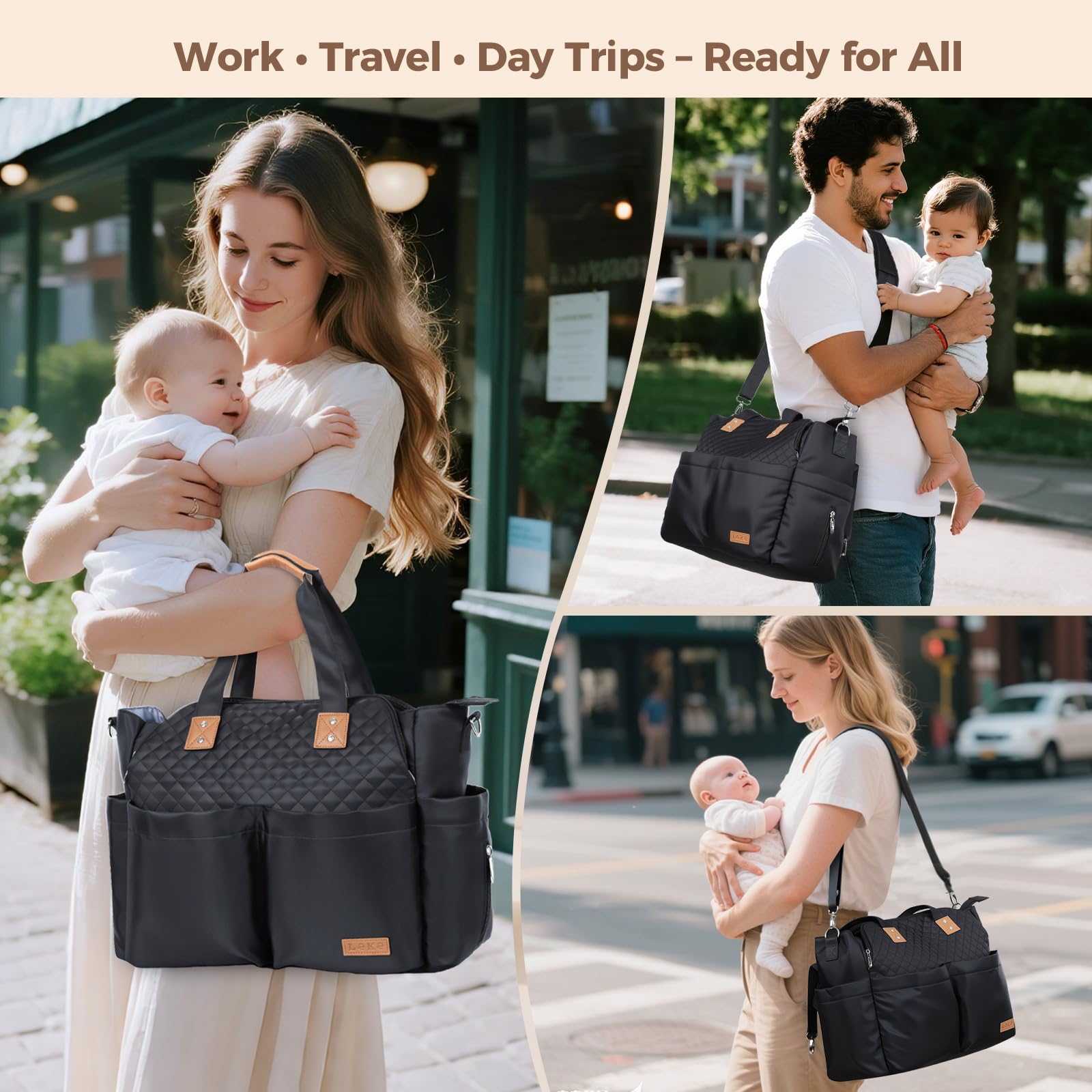 Lekebaby Diaper Bag Tote changing pad provides quick, clean diaper changes anywhere.