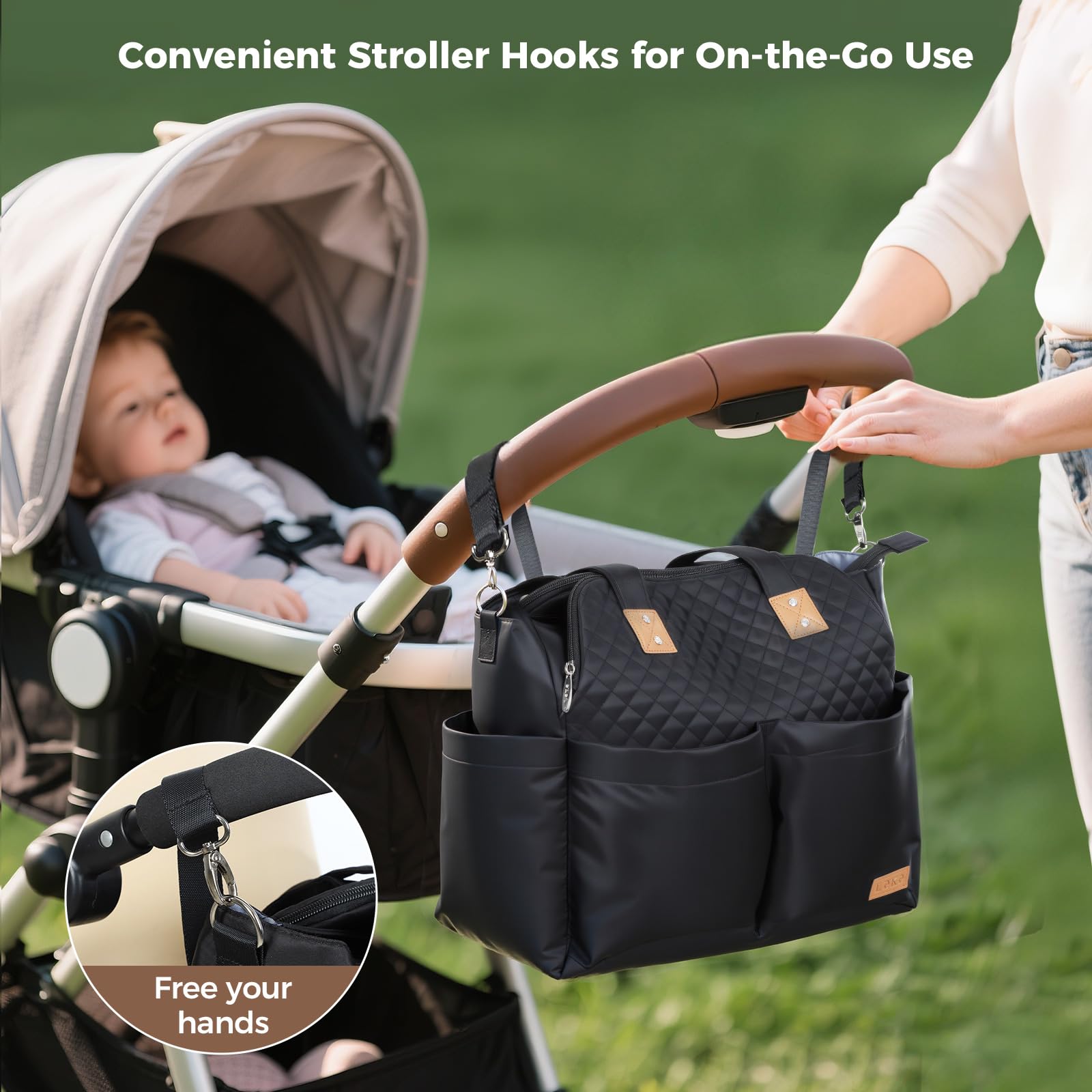 Lekebaby Diaper Bag Tote crossbody strap offers comfortable, adjustable wear.