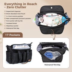 Lekebaby Diaper Bag Tote insulated bottle pocket keeps bottles warm or cool for feeds.