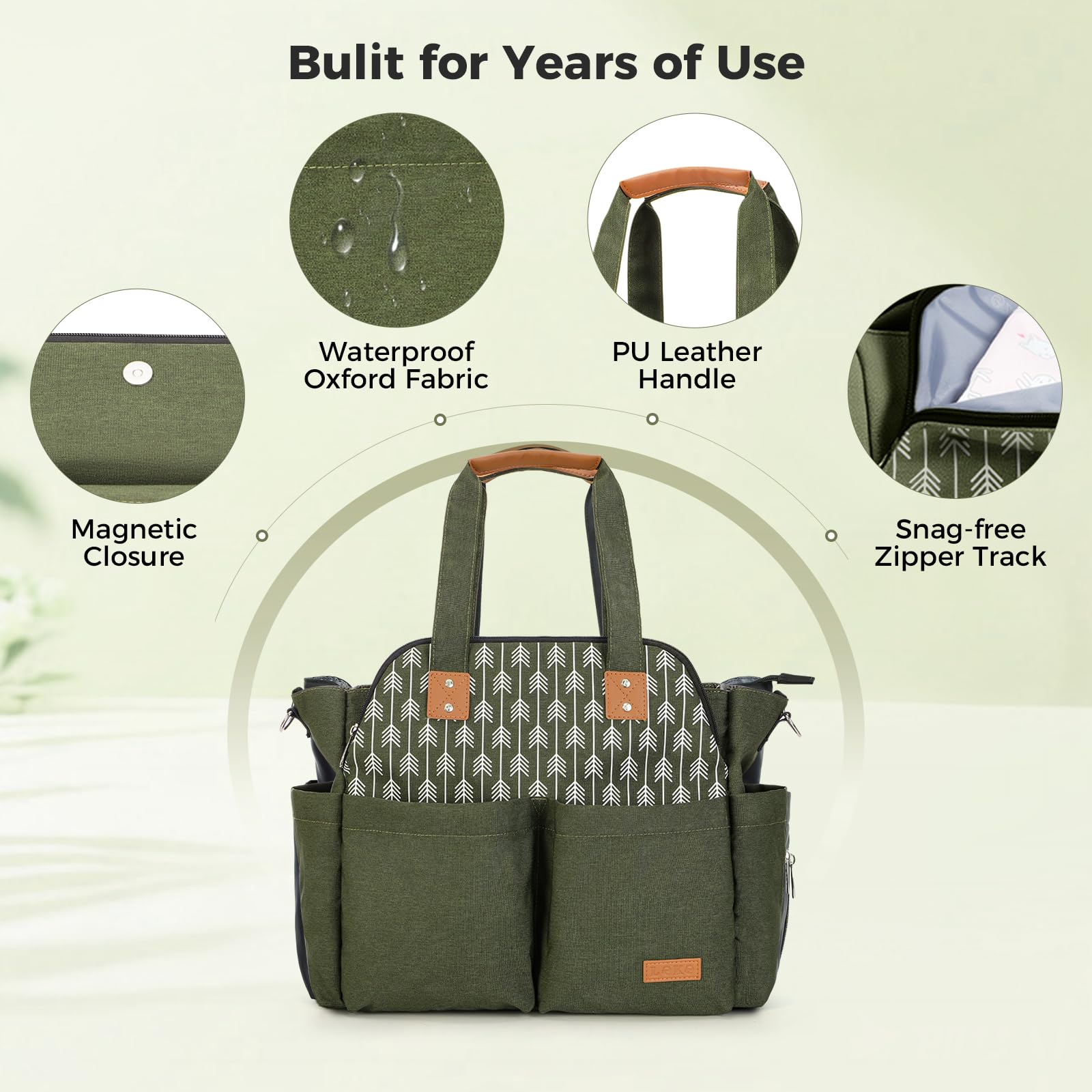 Lekebaby diaper bag tote insulated bottle pocket keeps bottles at temperature