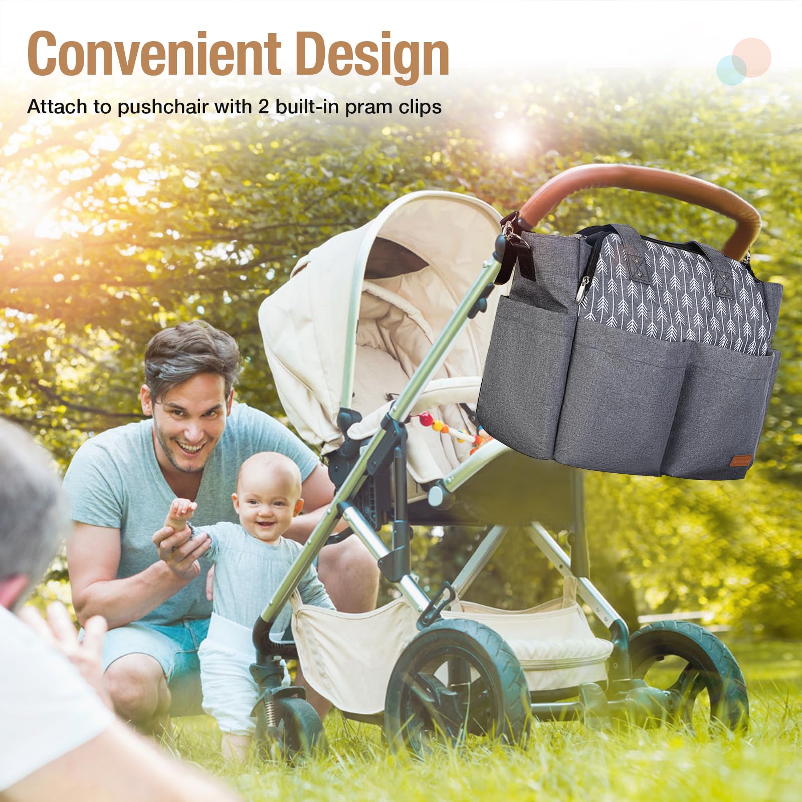 Lekebaby Diaper Bag Tote soft adjustable strap for comfortable carrying