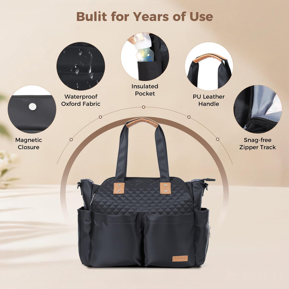 Lekebaby Diaper Bag Tote stroller clips enable hands-free pushing.