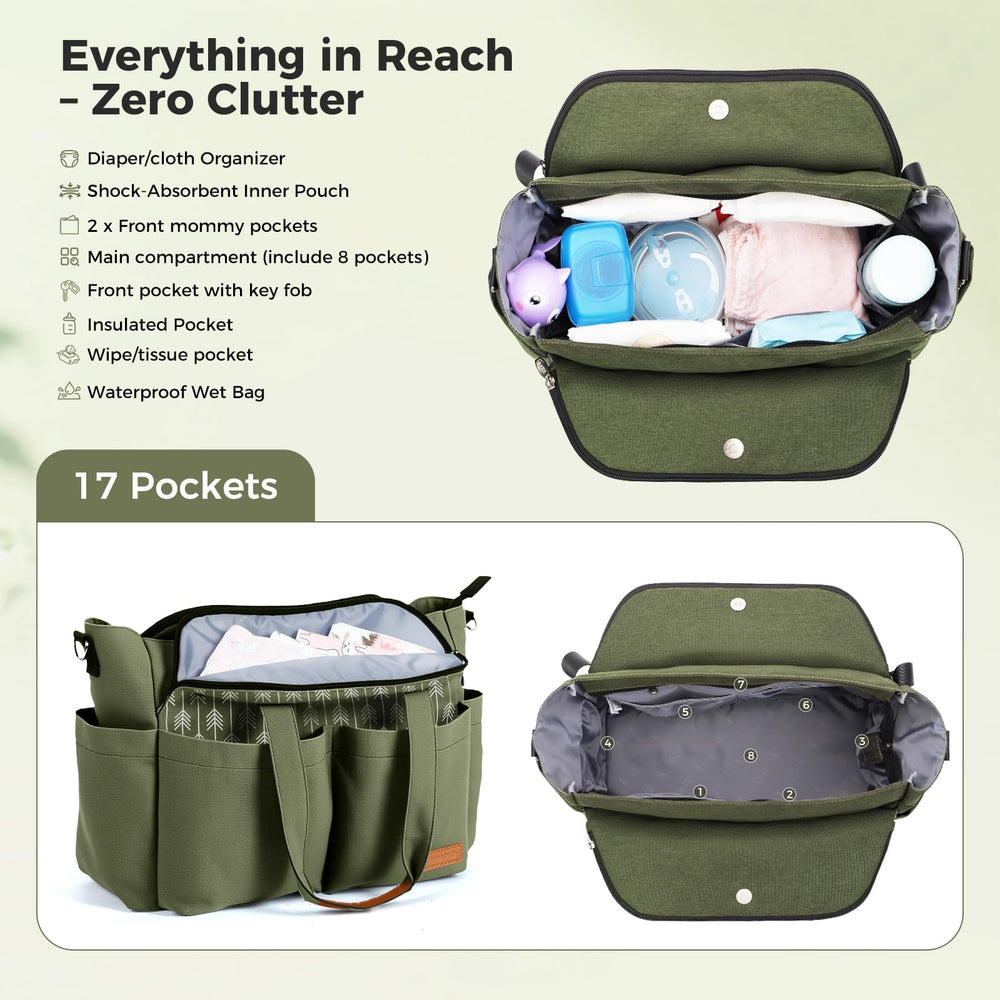Lekebaby diaper bag tote with stroller clips for hands-free trips