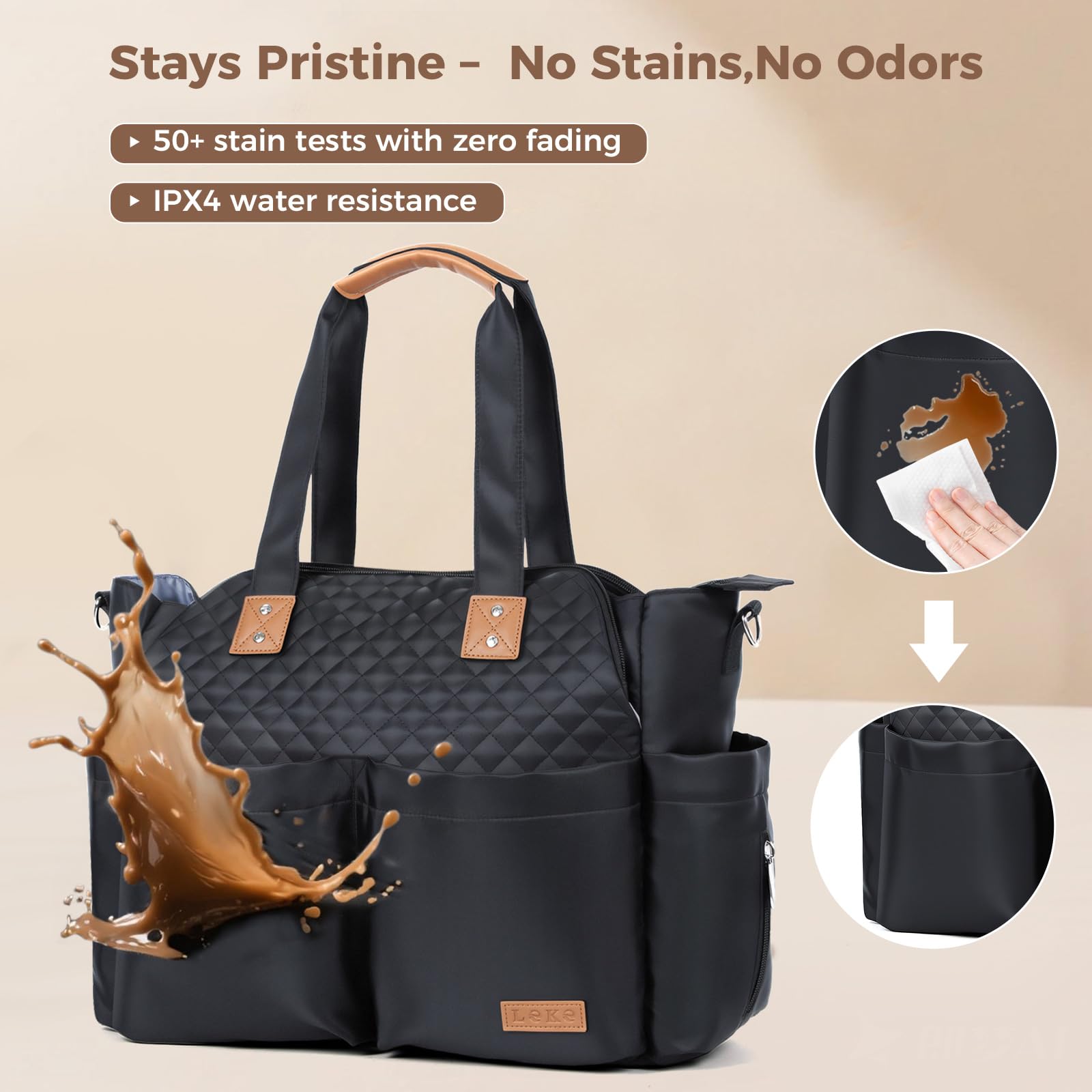 Lekebaby Diaper Bag Tote transforms into a duffel bag for travel needs.