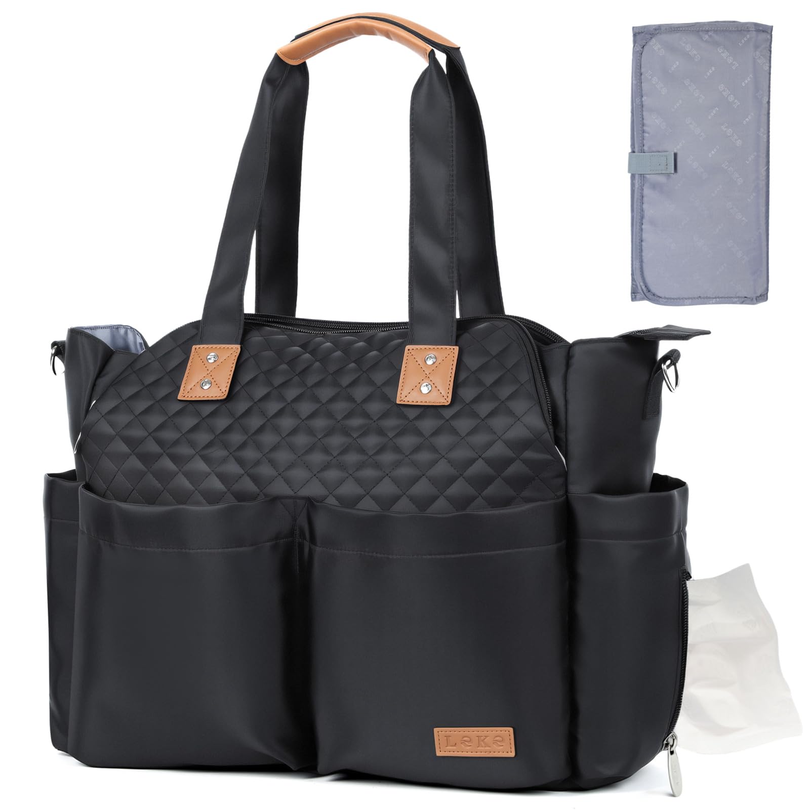 Lekebaby Diaper Bag Tote waterproof material keeps baby gear dry on-the-go.